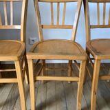 Set of 5 Luterma light blond wood bistro chairs from the 50s