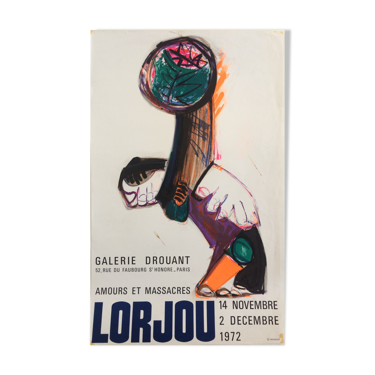 Bernard Lorjou, Galerie Drouant, 1972. Original exhibition poster made in lithograph