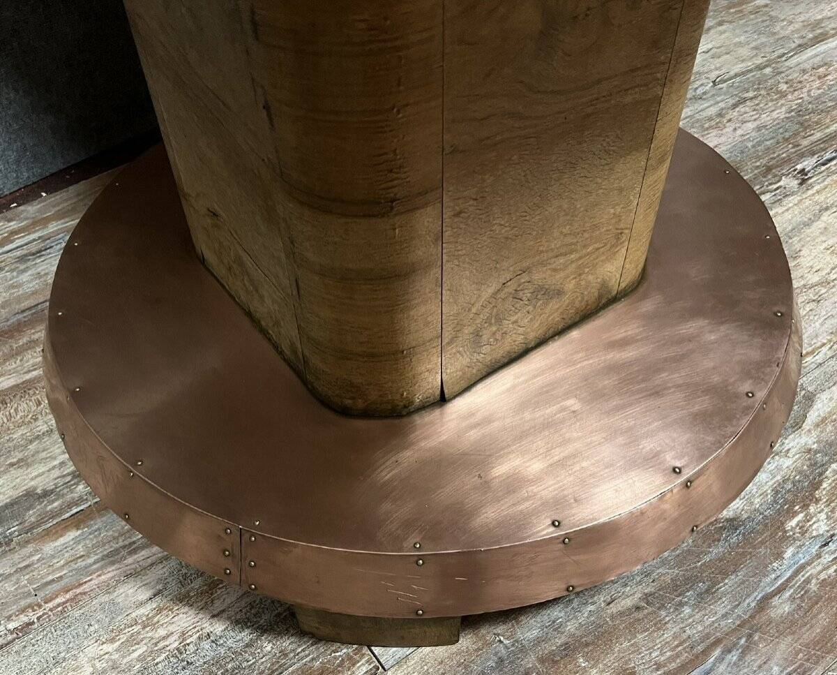 Art Deco table in wood, copper and marble – circular top – around 1930