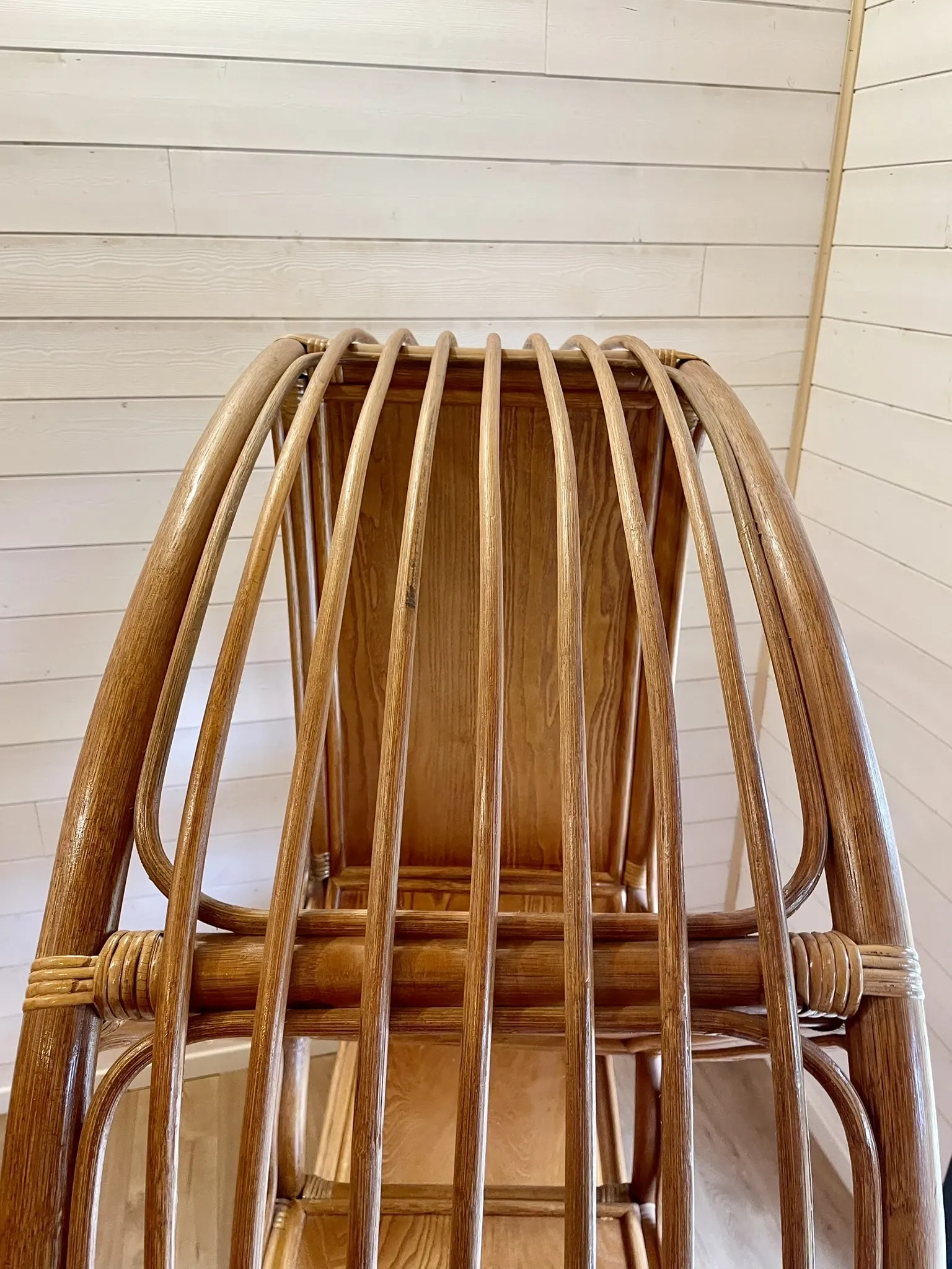 Large arch bookshelf "Pacific Rattan" sun cane bohemian chic