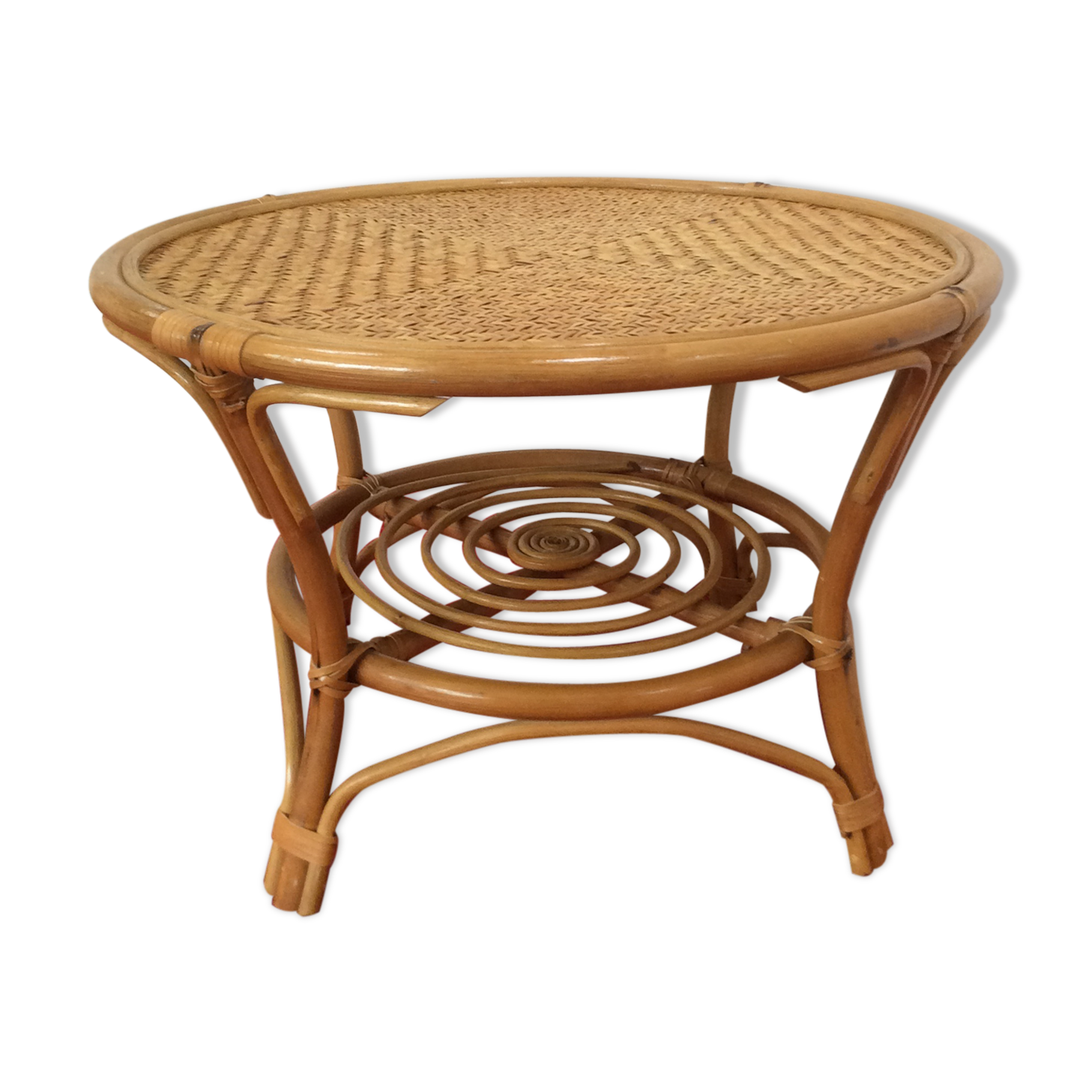 Vintage coffee table in woven rattan