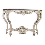 Console de style Louis XV patine beige, marbre de Carrare vers 1880