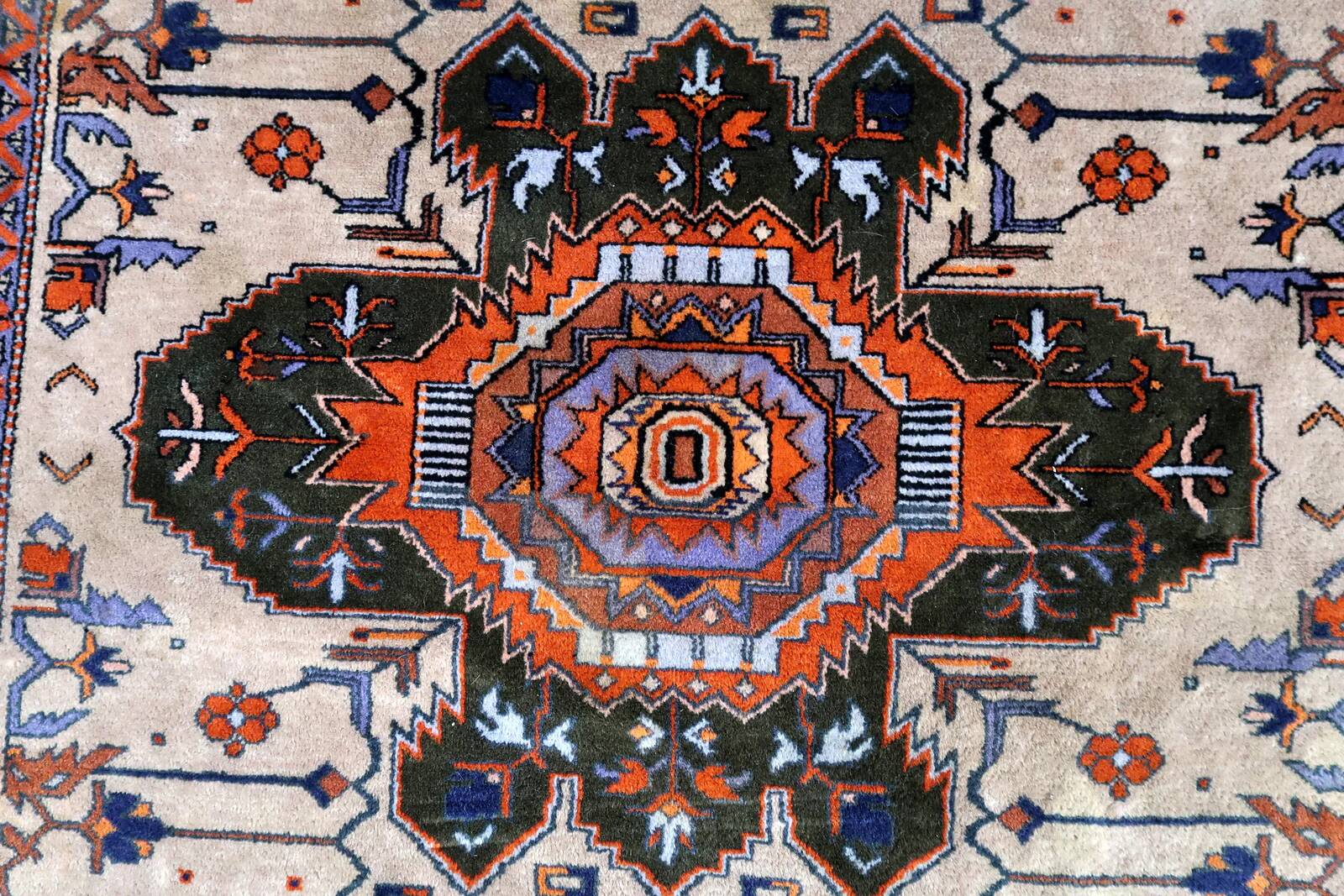 Handmade vintage Caucasian Kazak rug 4' x 6.9' (123cm x 213cm) 1960s