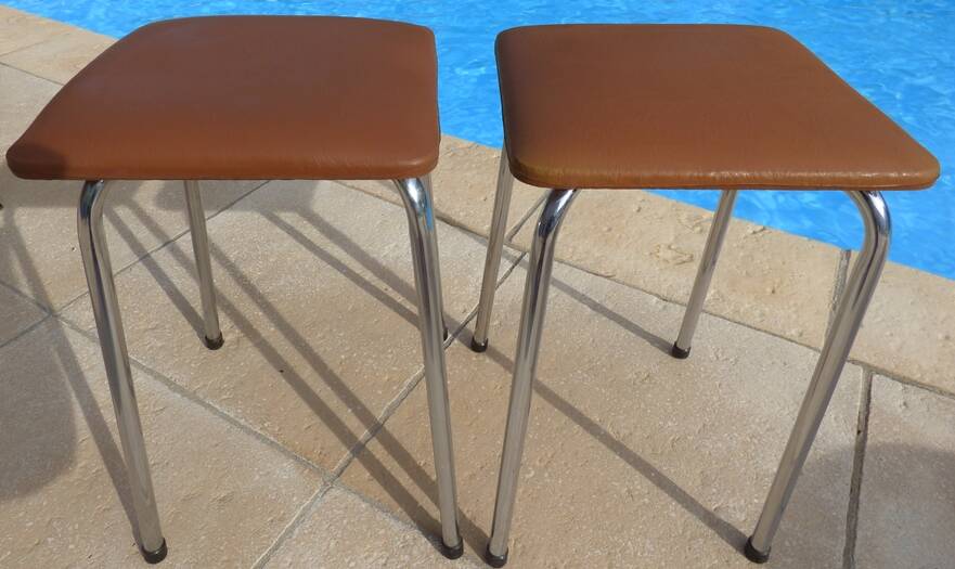 2 vintage stools with faux leather tops