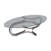 Chrome metal coffee table and oval smoked glass tray
