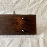 Vintage wall-mounted coat rack in solid wood - 3 cast aluminum hooks