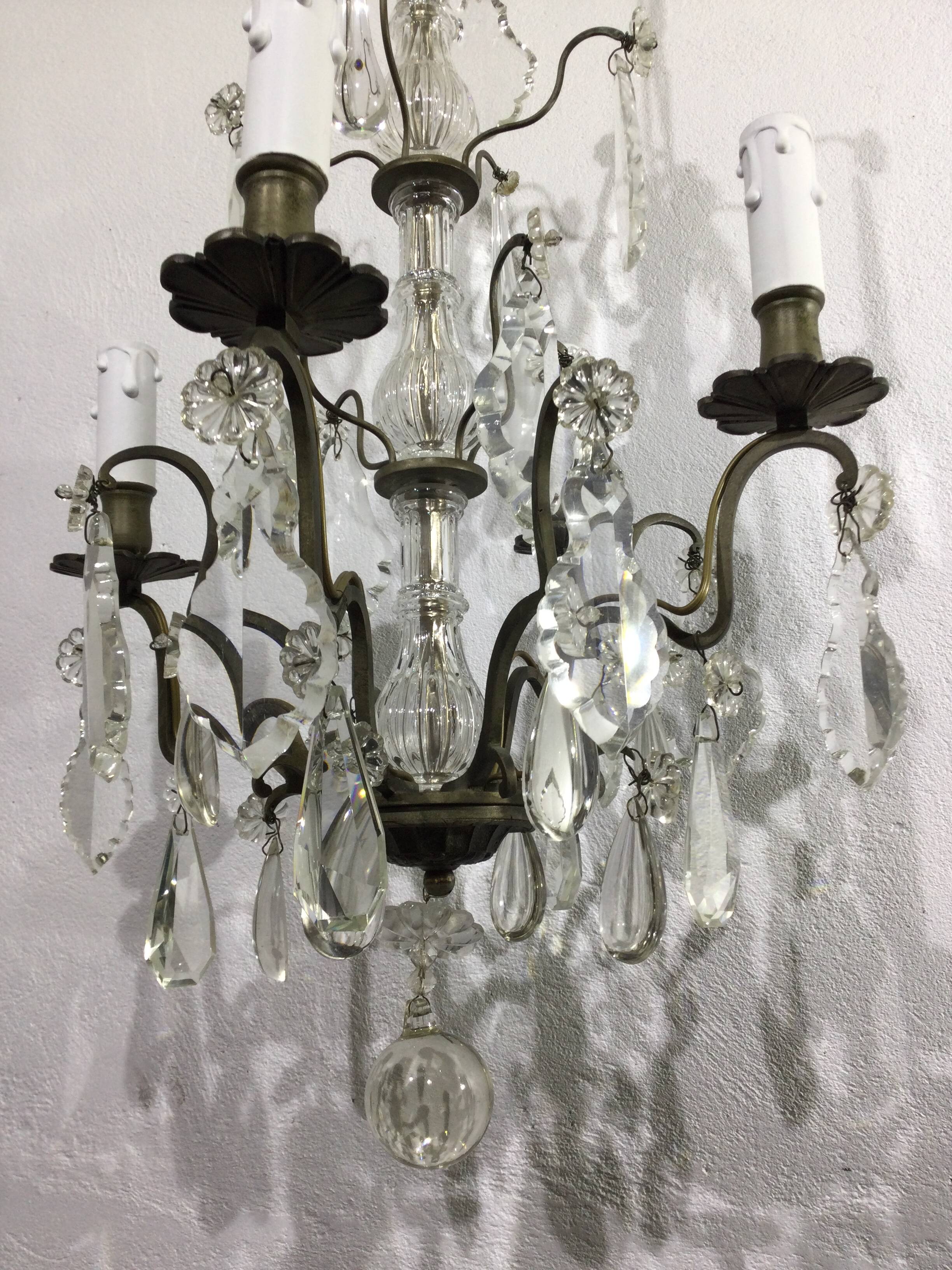 Chandelier 4 Lights Crystal And White Bronze