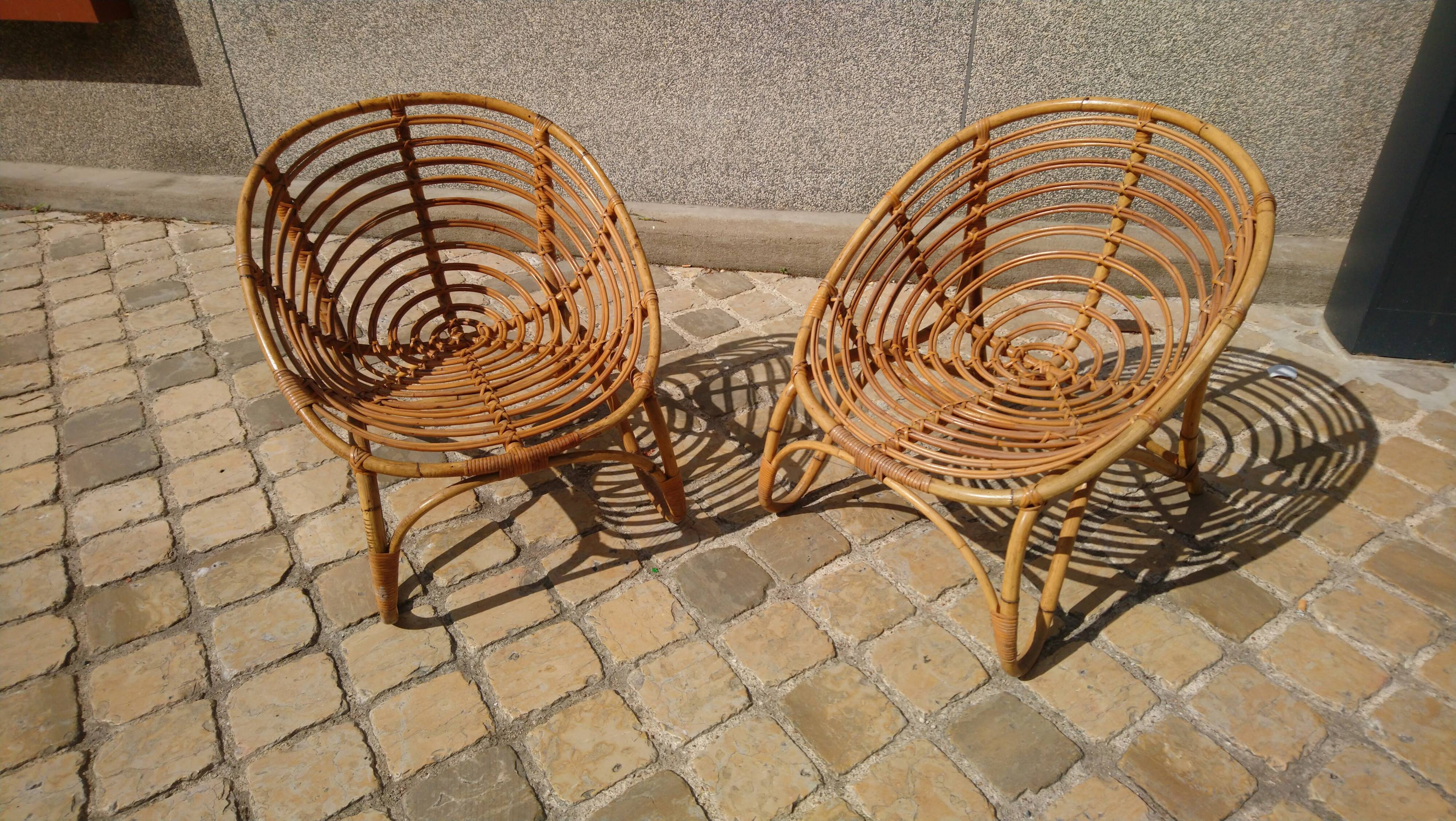 Paire de fauteuils rotin vintage