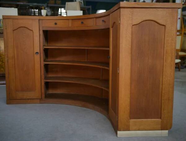 1950s curved oak counter/bar