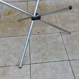 Vintage 70s table with glass and chrome legs.