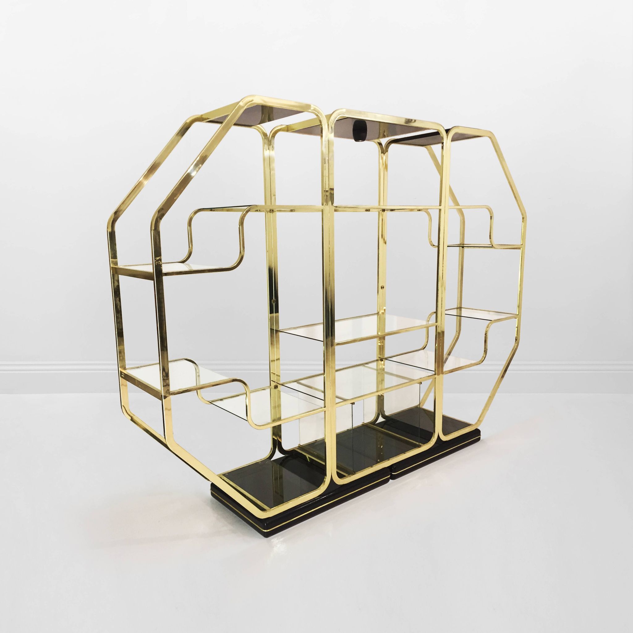 Brass Glass Octagonal Etagere Hollywood Regency 70s Midcentury
