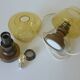 Pair Vintage Amber Glass Bedside Lamps, Copper Wood, Yugoslavia 1980s