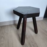 Vintage 1960s Brutalist tripod stool in solid wood