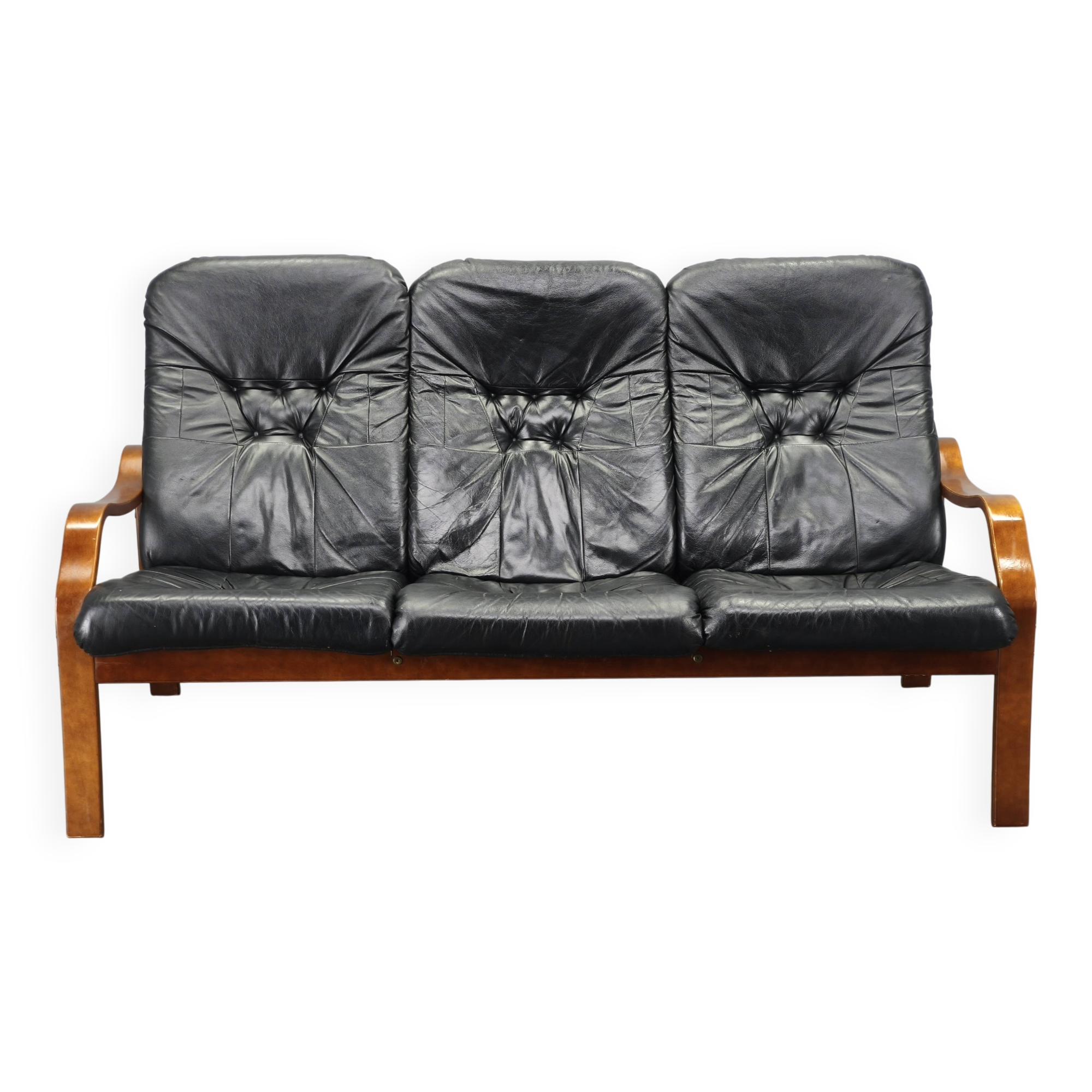 Scandinavian Leather Sofa in the Style of Alvar Aalto, 1970s