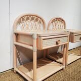 Ensemble lits et tables de nuits en rotin rose