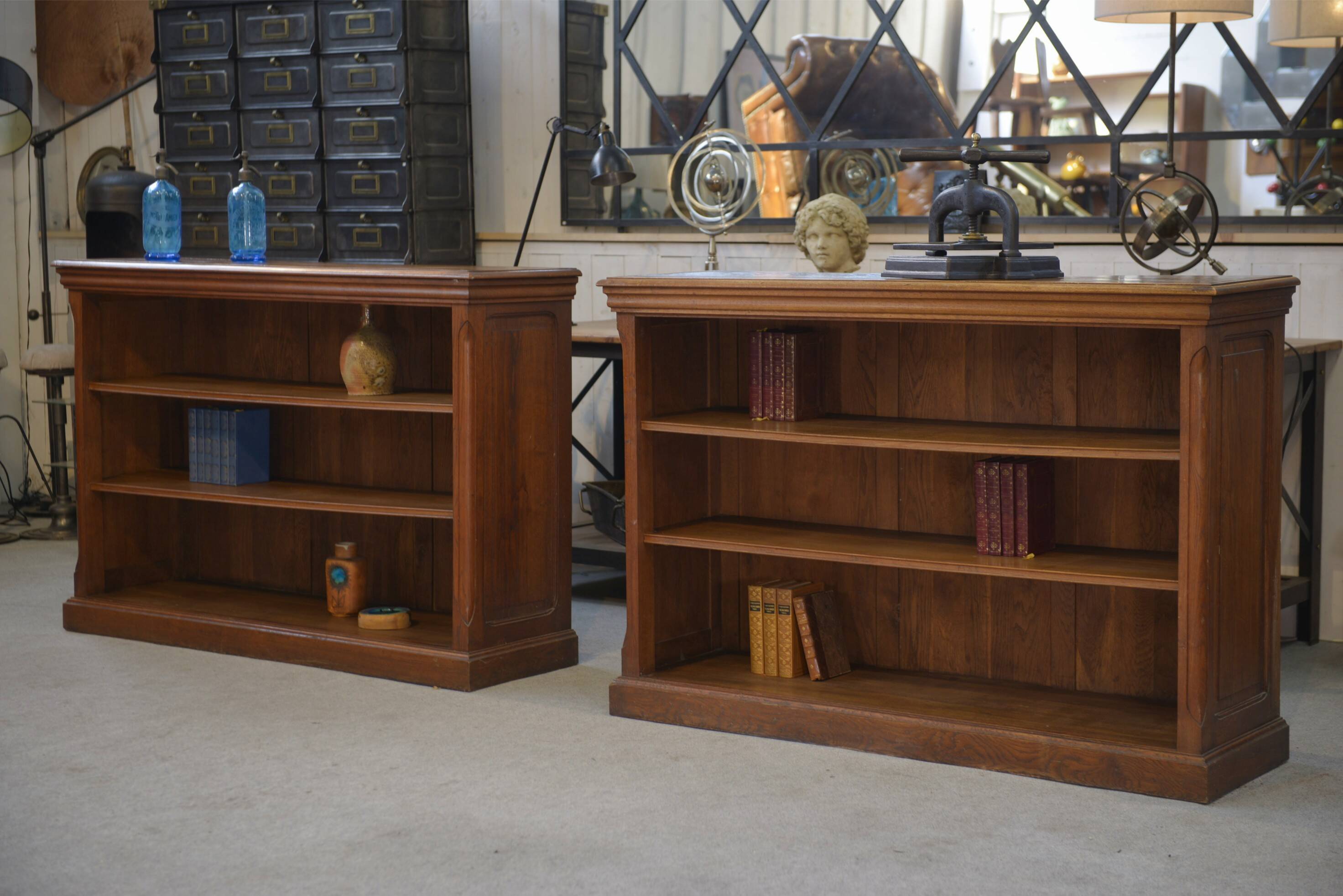 Pair of solid oak bookshelves from the 1920s.