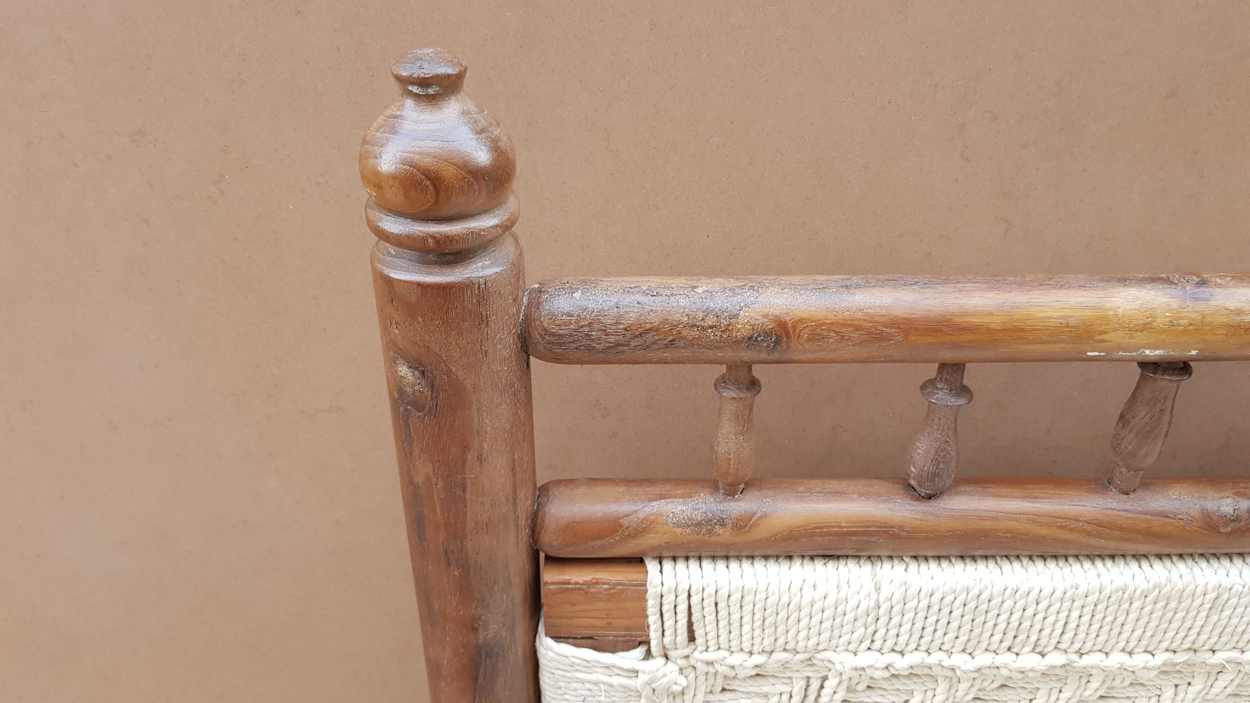 Natural burmese teak sofa and braided cotton seat & backsplash