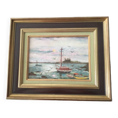 Marine on wood signed reine vuillermet