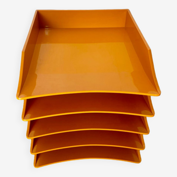 5 bannettes Manade casiers bureau orange vintage Samp design Jean-René Talopp vintage années 70
