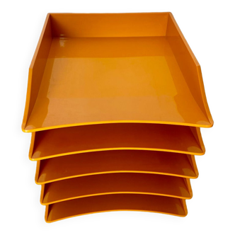 5 bannettes Manade casiers bureau orange vintage Samp design Jean-René Talopp vintage années 70