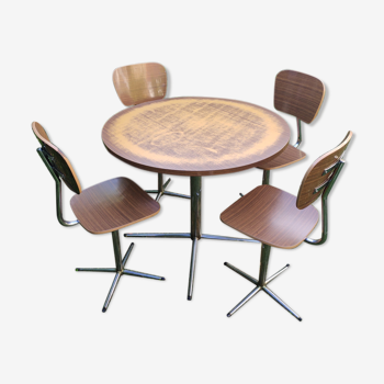 Table ronde vintage formica et ses 4 chaises