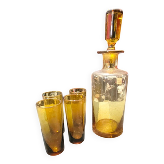 Vintage orange glass liqueur set 4 glasses and their carafe