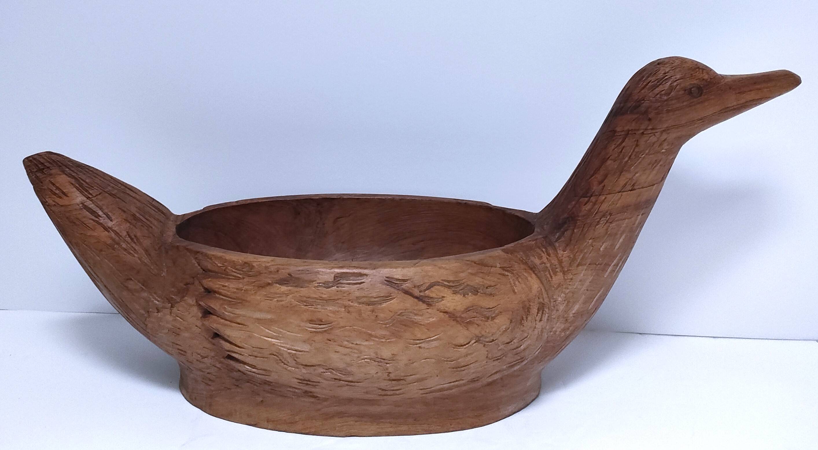 Solid wood fruit bowl carved bird