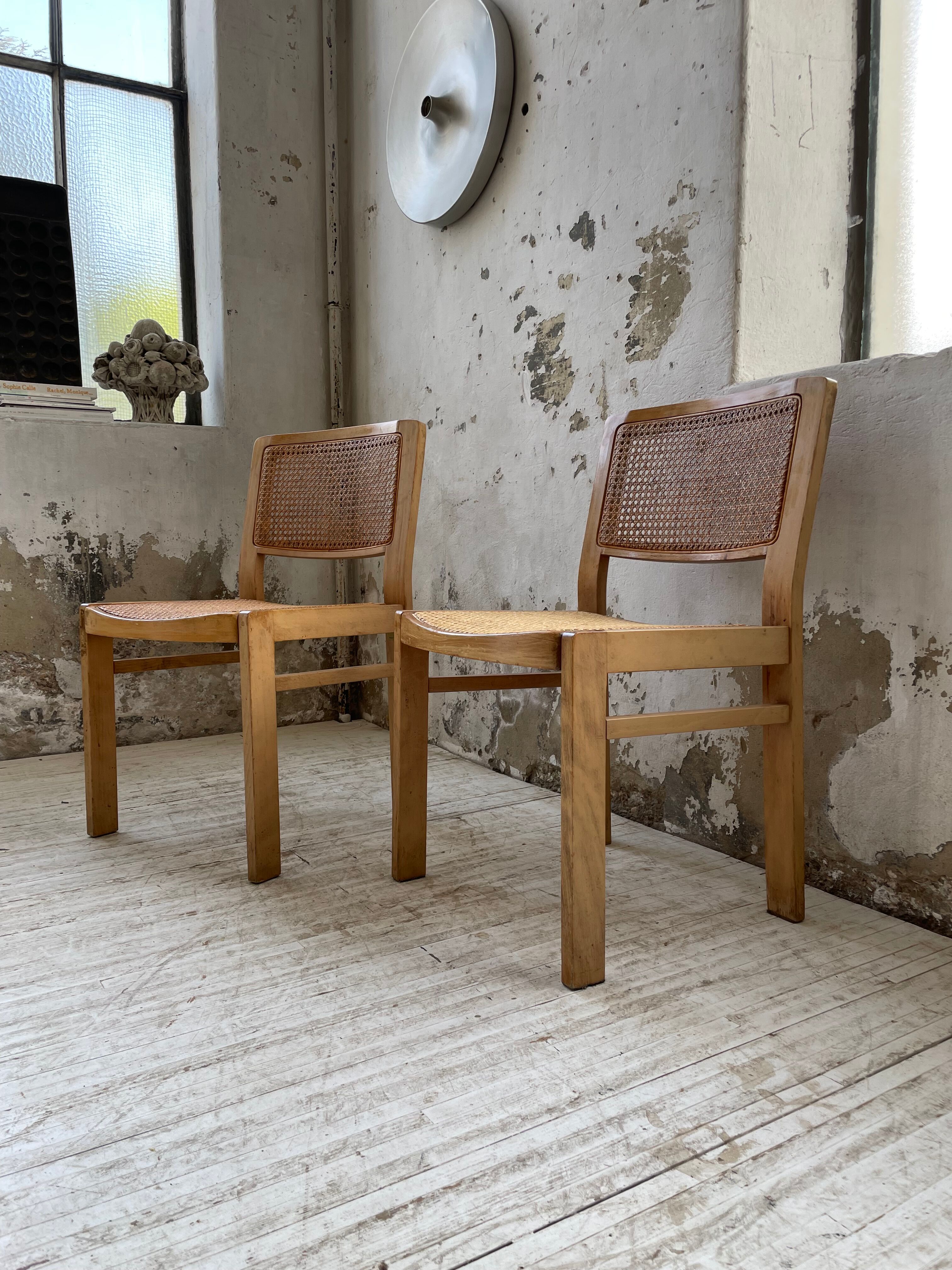 Pair of Baumann chairs beech and cannage