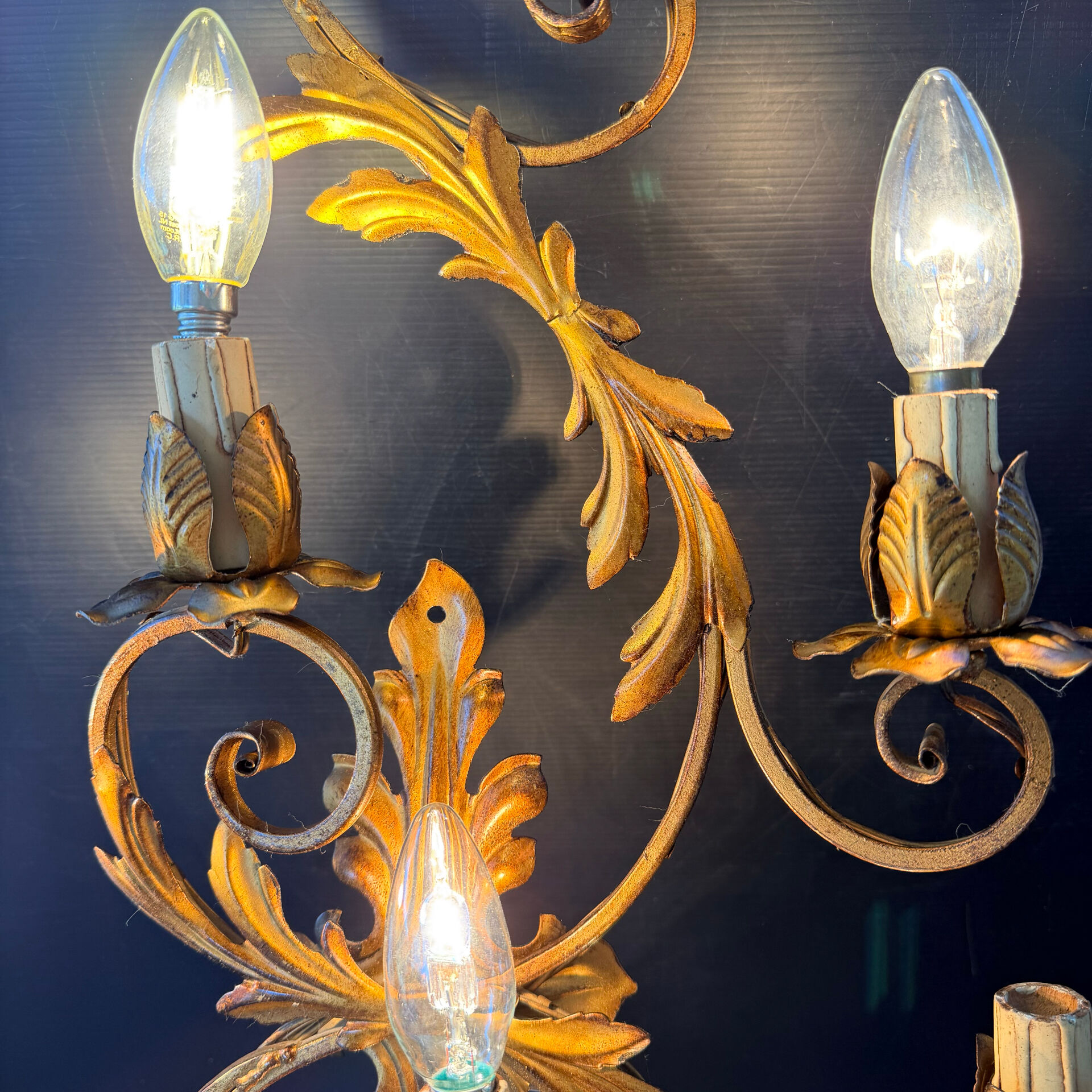 Pair of Golden Florentine Wall Lights 1950s 1960s Hollywood Regency 7 Lights