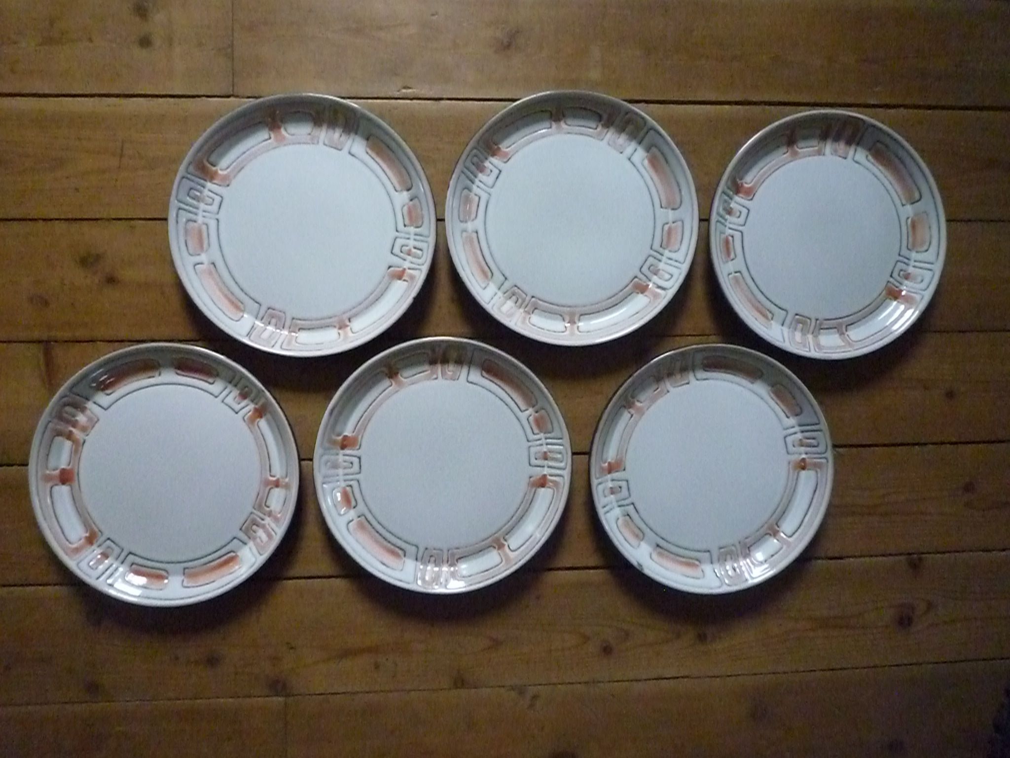 Dessert plates Niderviller 1960 sandstone enamelled, model Maille