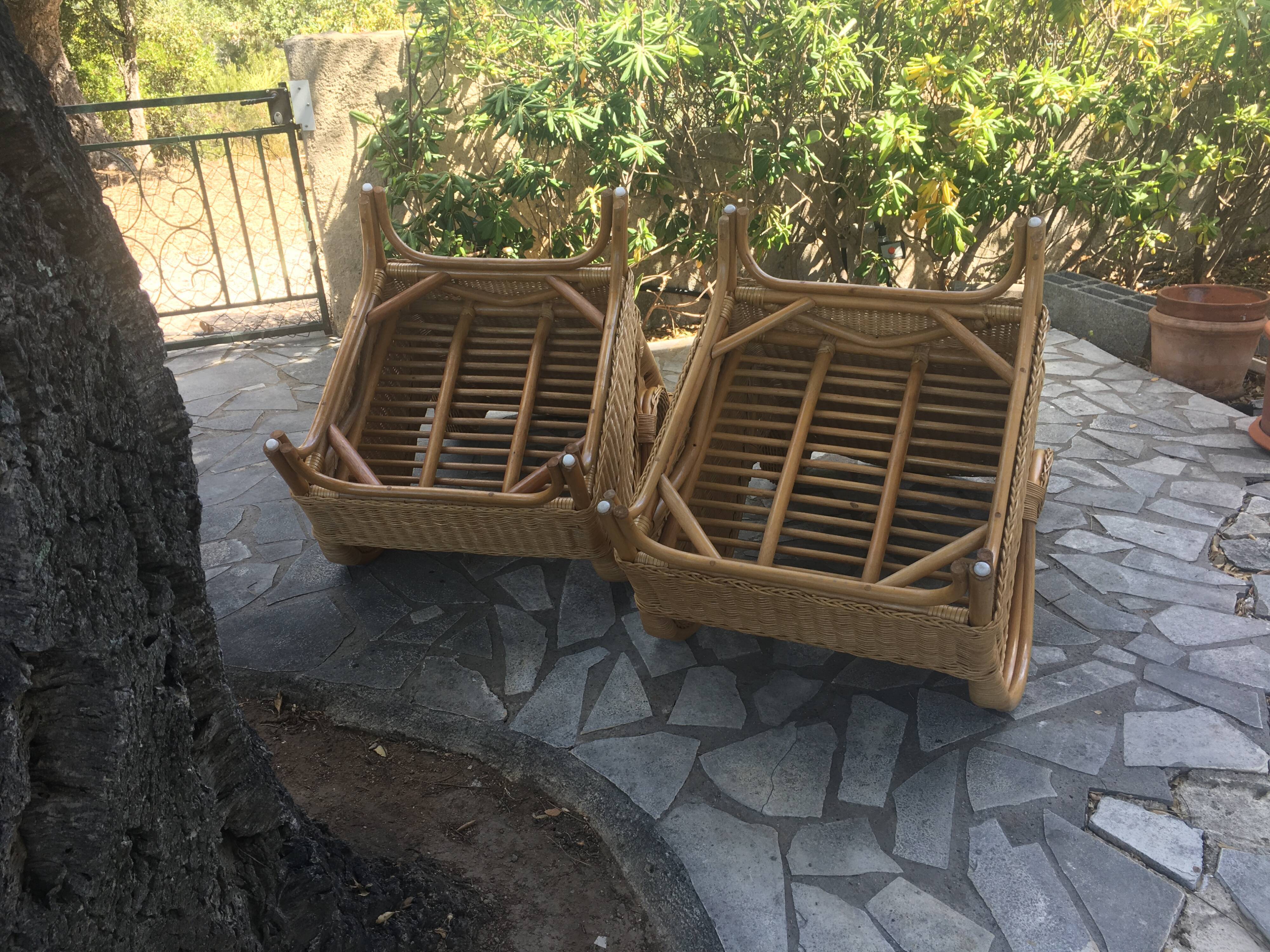 Pair of rattan and bamboo armchairs