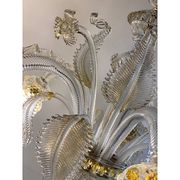 Glass Clear and Gold Chandelier With Flowers and Leaves