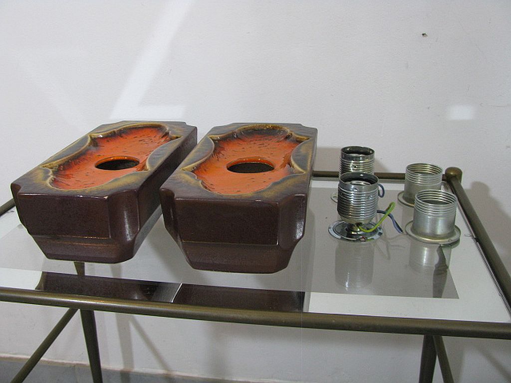 Set of 2 German Orange Lava Ceramic Wall Lamps from the 1960s / 70s Pan Keramik