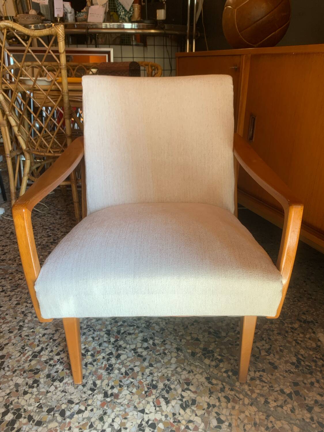 Fauteuil vintage bois et tissu