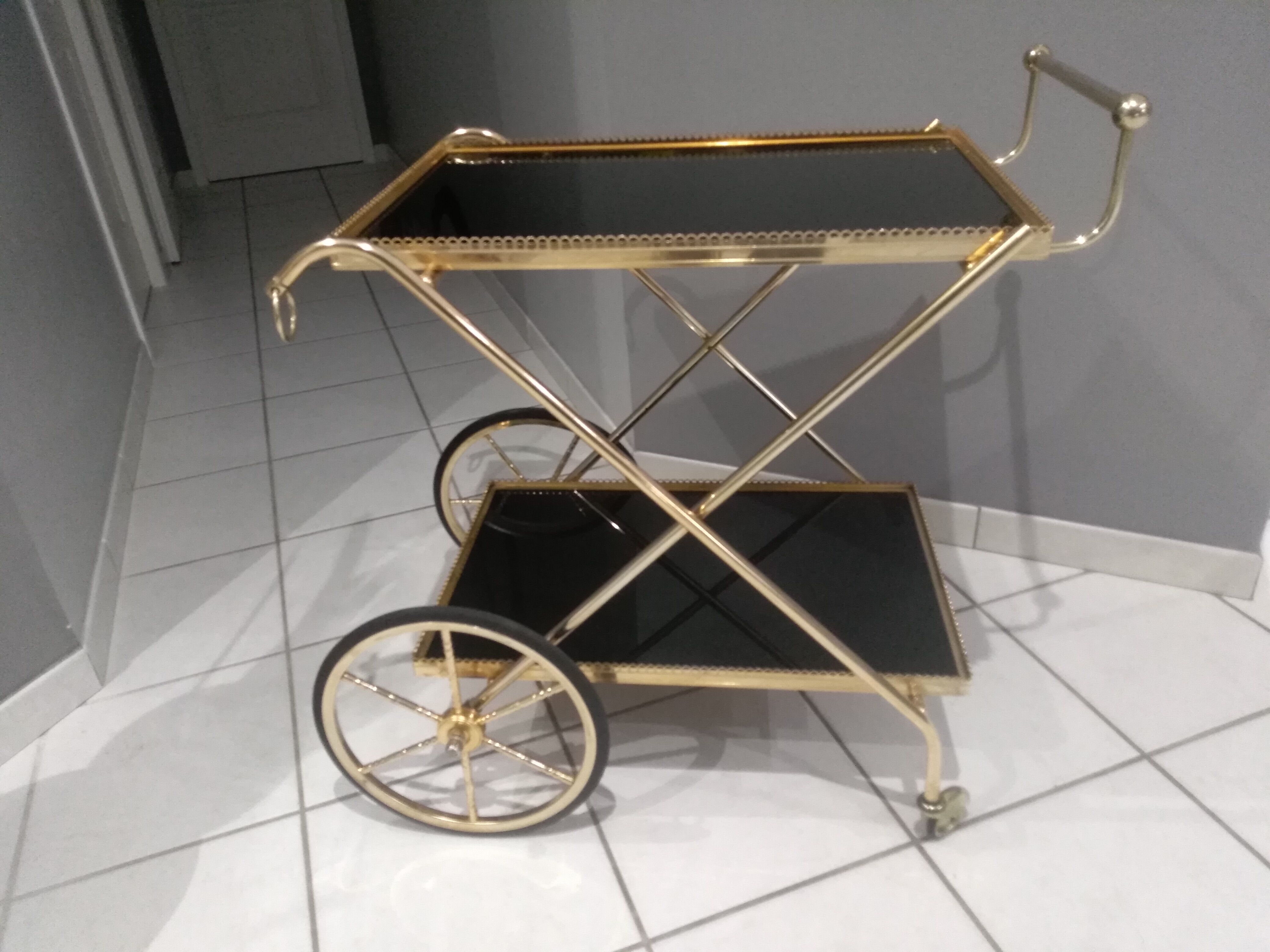 Vintage brass rolling side table, SGDG 1976