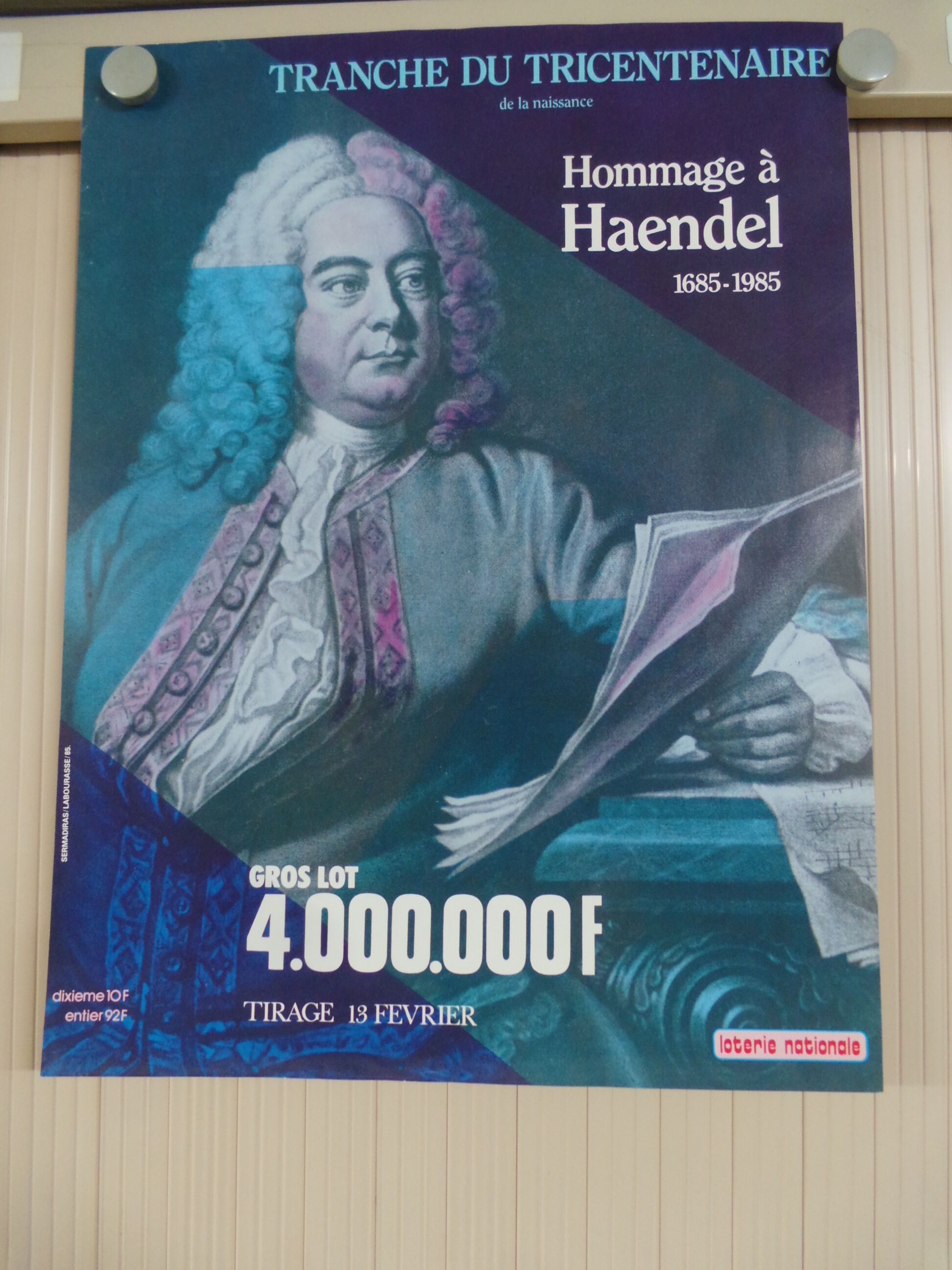Original national lottery poster tricentennial tribute to Handel 1985