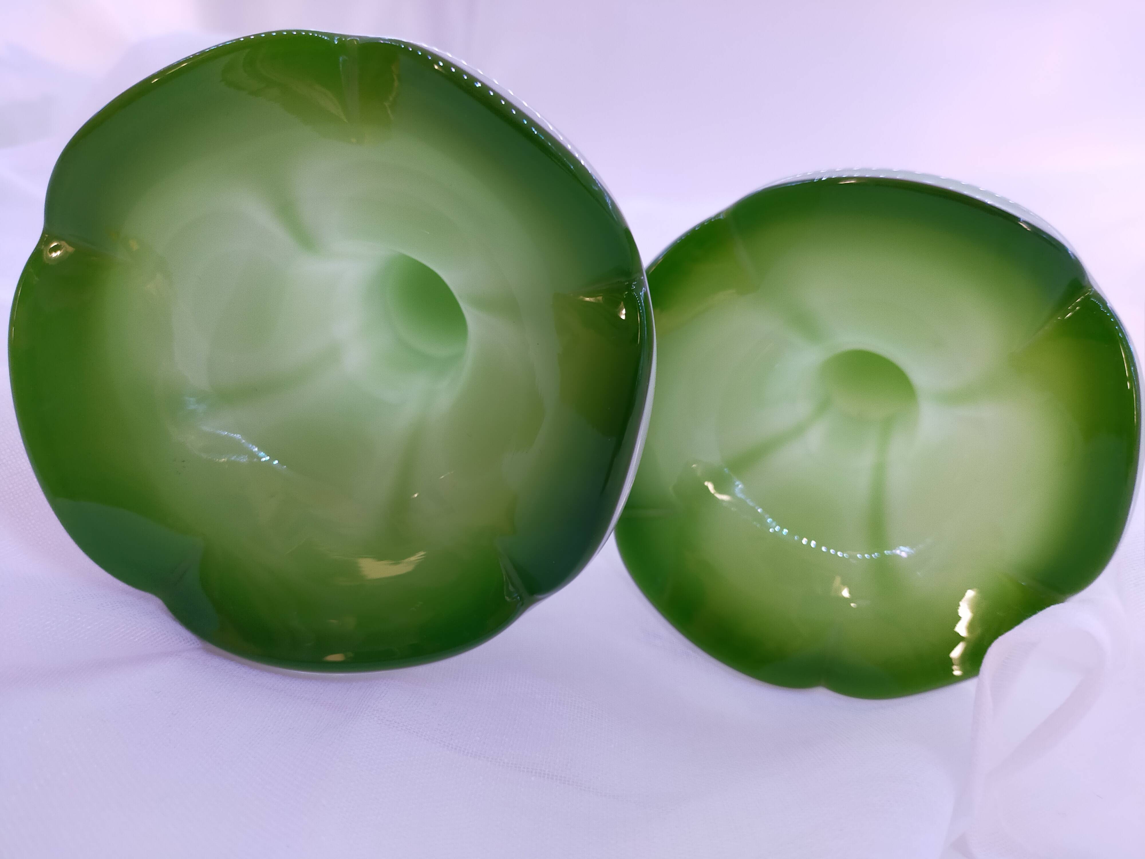 Pair of antique Murano style multi-layered blown glass vases, retro colored, Art Deco