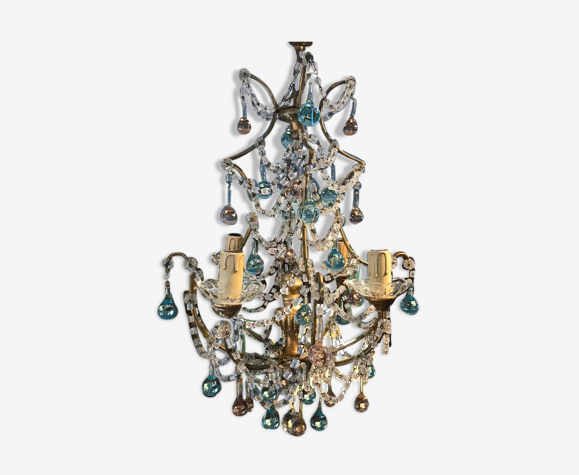 Lustre Murano pampilles roses et bleues, circa 1950