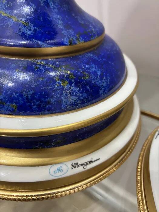 Giulia Mangani Table Lamps — Cobalt Porcelain & Brass, Pair 1990s