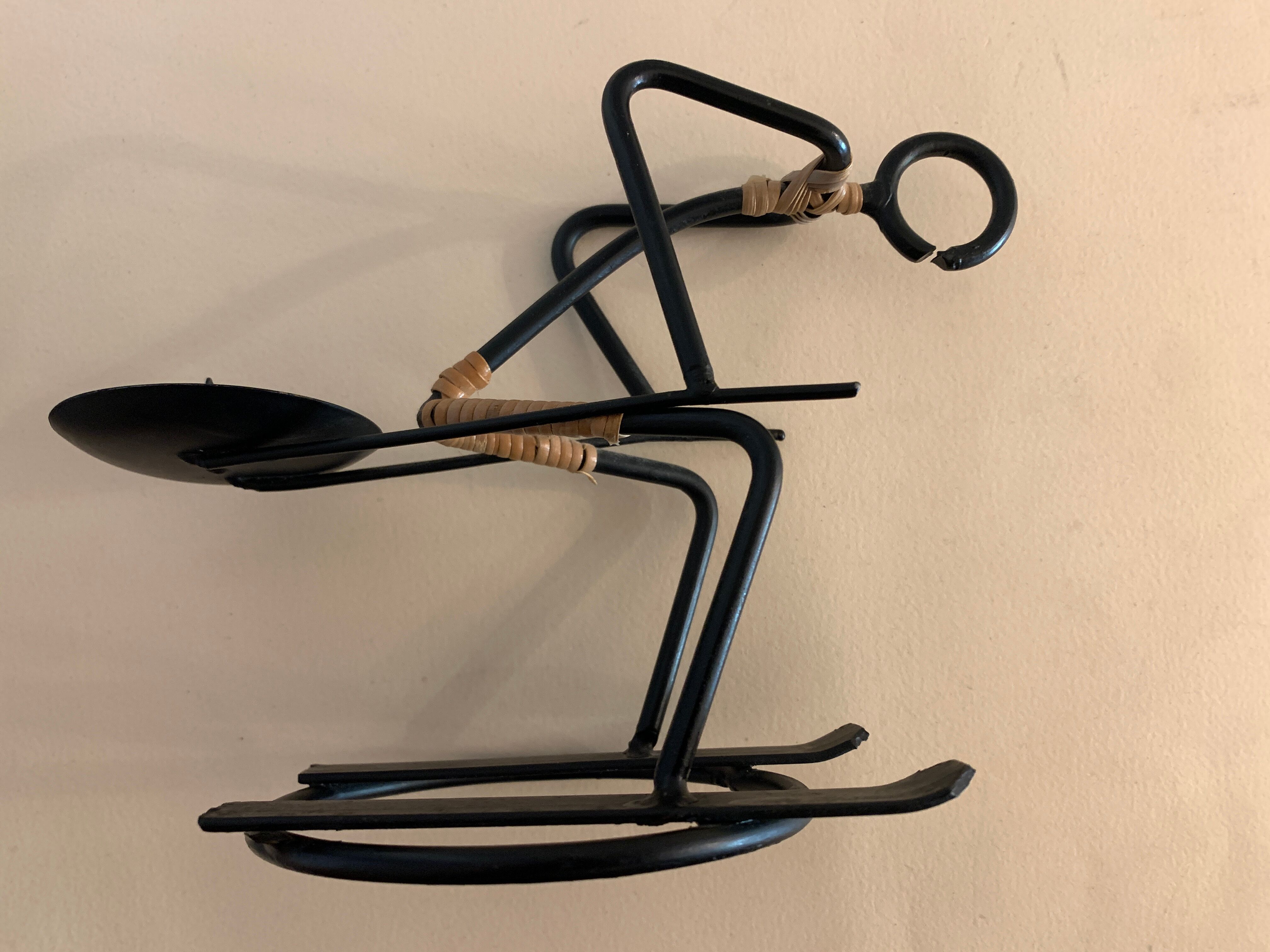 Metal and rattan skier candle holder Laurids Lonborg, 1960