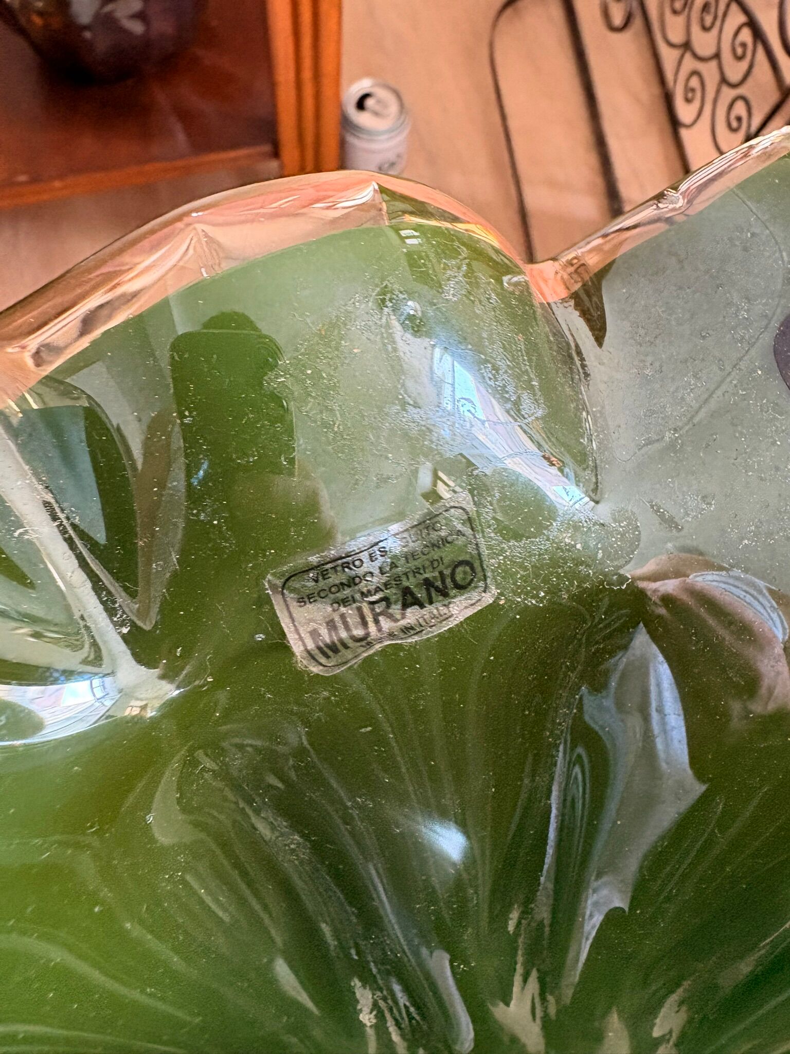Corolla Cup Empty Pocket Bowl Murano Style Green Crystal