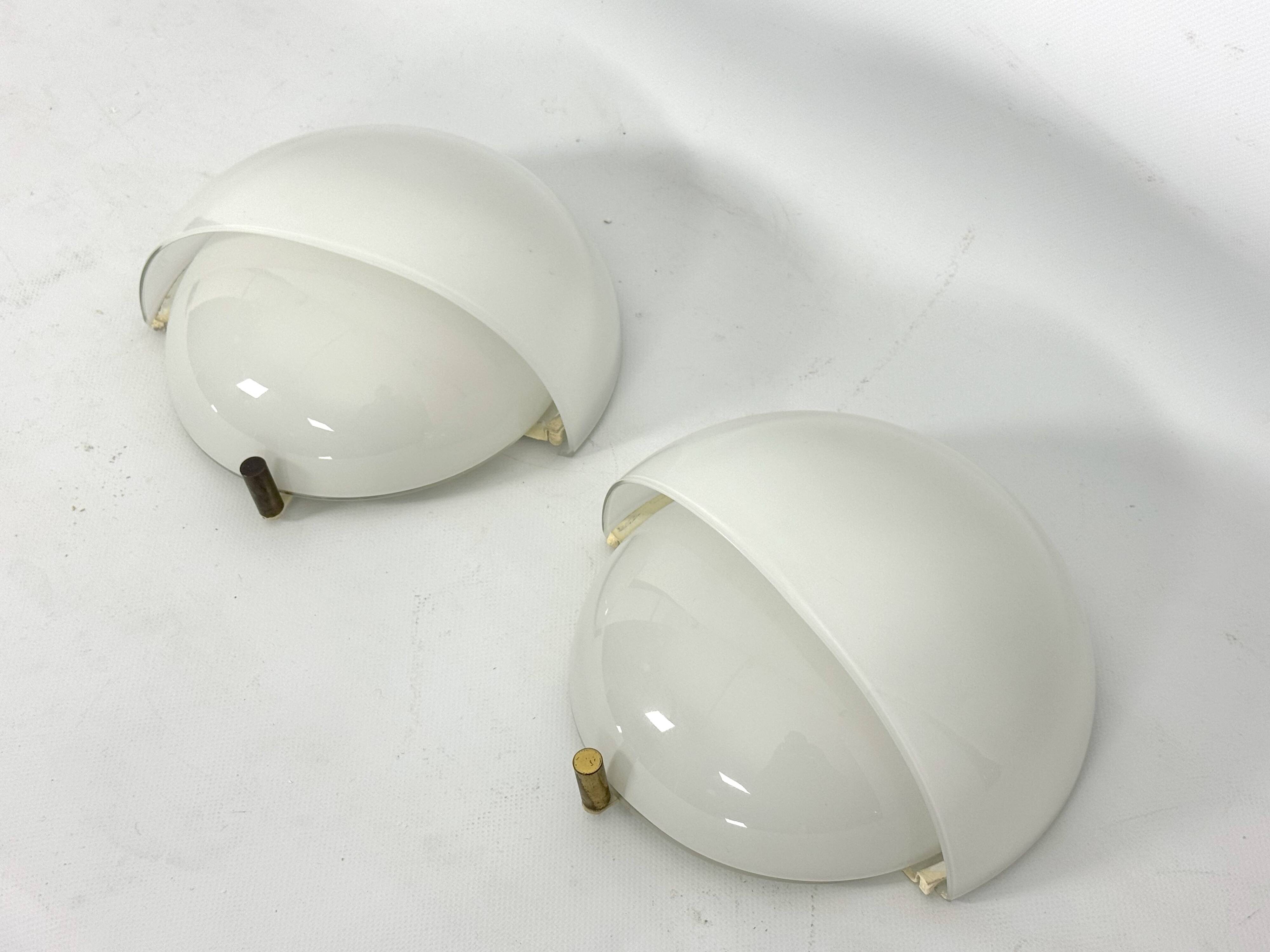 Rare Set of two Glass and brass Mania sconces by Vico Magistretti for Artemide. Italy 1960s