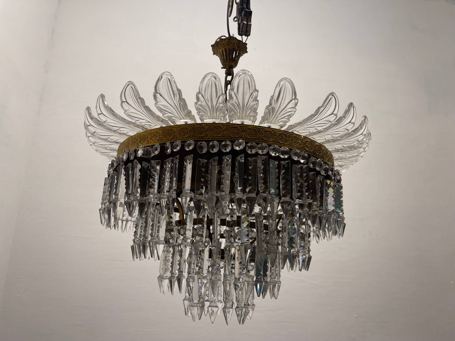 Vintage Bronze Crystal Light Pendant 1950’s