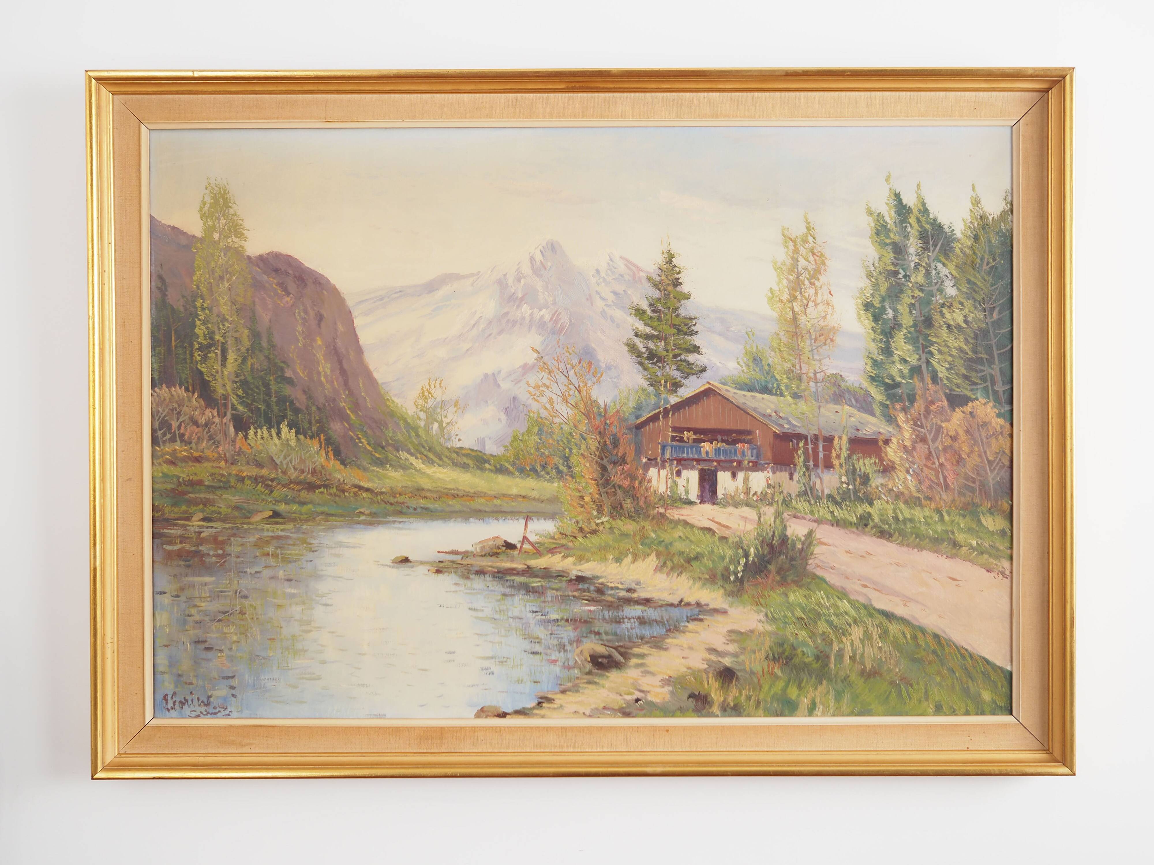 Painting „The Chalet at the Mountain Stream”, Scandinavian design, 1970s