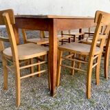 Set of 8 old light wood bistro chairs years 1957 stamps