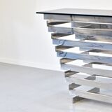 Italian stacked chrome and tinted glass console 1970