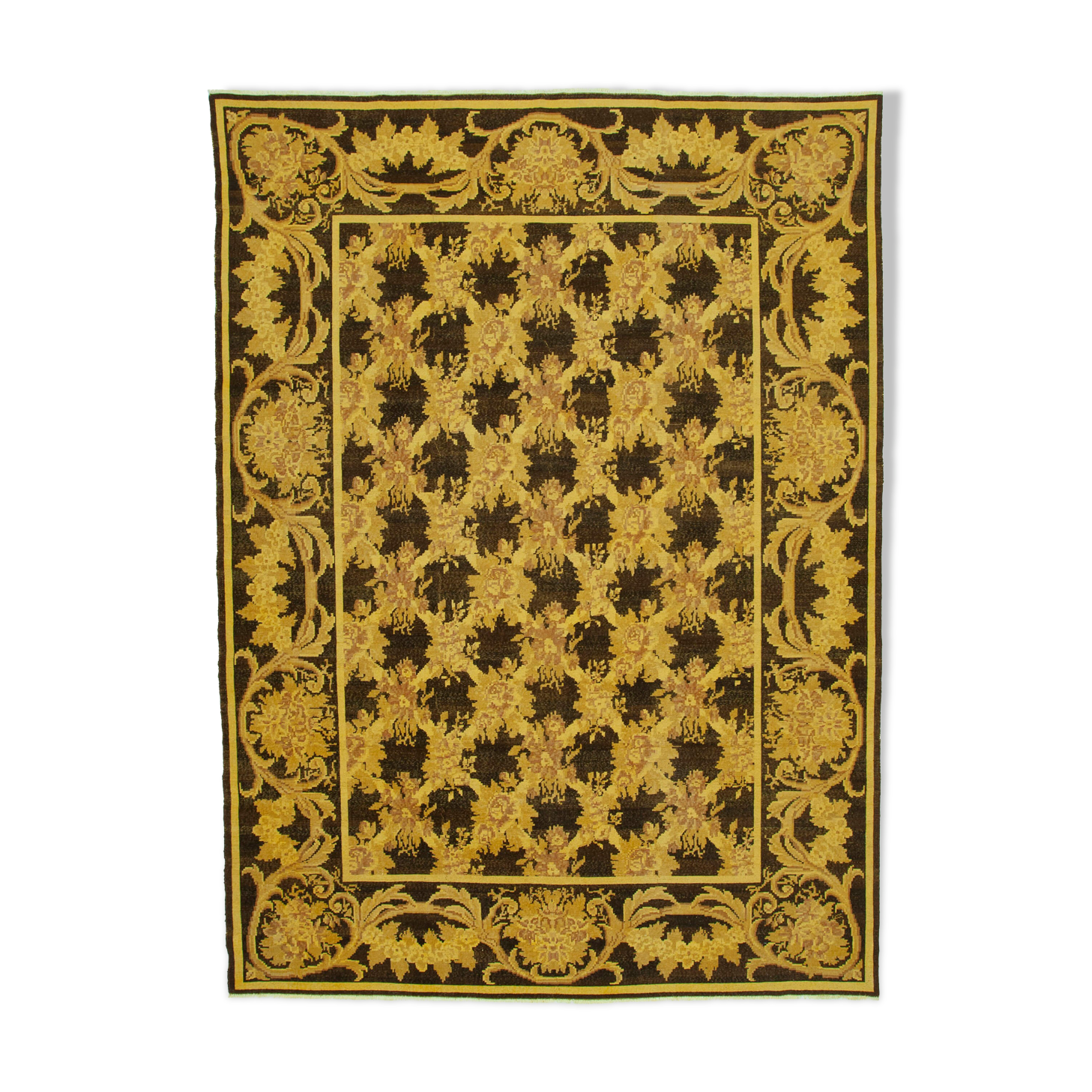 Handwoven Persian Overdyed 273 cm x 372 cm Yellow Wool Carpet