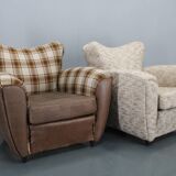 1940s Pair of Large Italian Club Armchairs