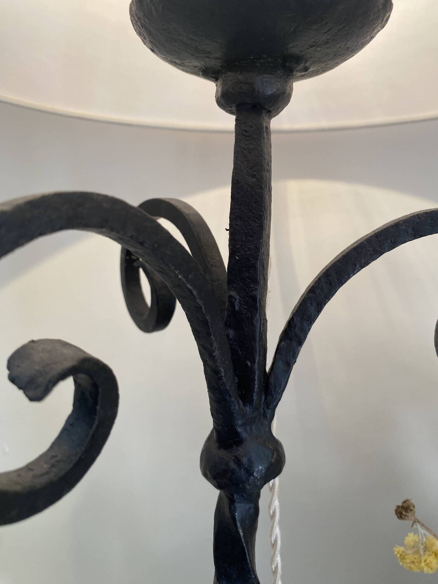 Wrought iron lamp, 2M fabric cable, cotton shade