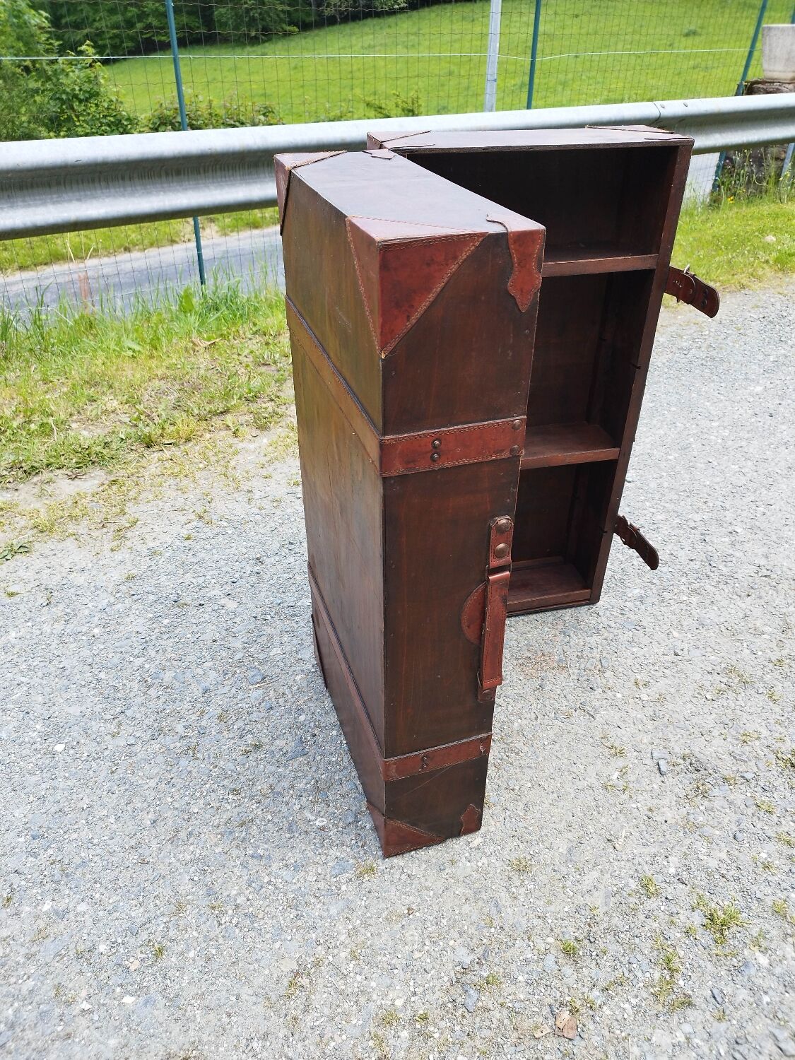 Furniture trunk wood coffee table shelves library suitcase